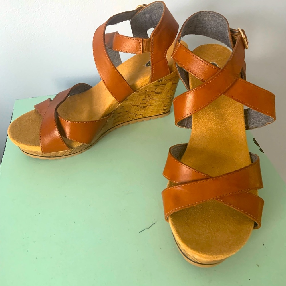 Dr. Scholl’s Brown Leather Wedge Sandal,8.5, NWOB